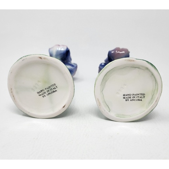 Set of 2 Vtg Ancora Porcelain Iris Italian Candlestick Holders Hand Painted 8" - Picture 7 of 10